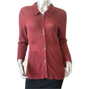 J. Jill Womens Cardigan Red S Long Sleeve Button Up Collar